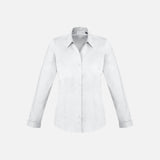 Chemise manches longues pour femme Biz Monaco, blanche, en tissu léger, avec col classique et coupe élégante.