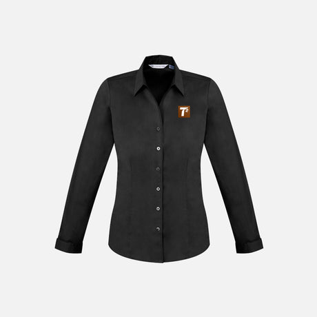 Chemise à manches longues pour femme Biz, modèle S770LL, en tissu noir, vue de face.