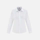 Chemise à manches longues pour femme Biz London, blanche, en tissu léger, élégante et adaptée à un style professionnel.