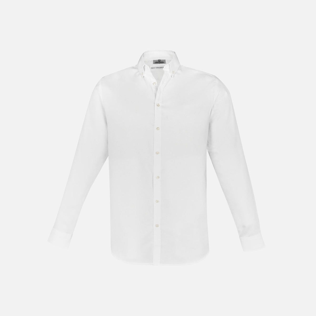 Chemise à manches longues pour homme Biz Memphis blanche en coton, vue de face sur fond neutre.