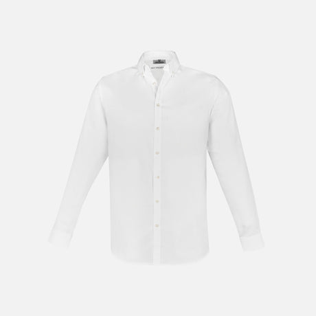 Chemise à manches longues pour homme Biz Memphis blanche en coton, vue de face sur fond neutre.