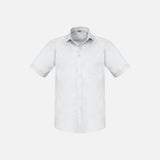 Chemise à manches courtes pour homme Biz Monaco, blanche, en tissu léger, élégante et adaptée pour un style décontracté ou professionnel.
