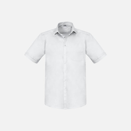 Chemise à manches courtes pour homme Biz Monaco, blanche, en tissu léger, élégante et adaptée pour un style décontracté ou professionnel.
