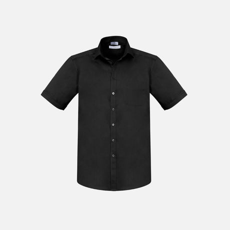 Chemise à manches courtes pour homme Biz Monaco, tissu noir, style élégant et moderne, vue de face.