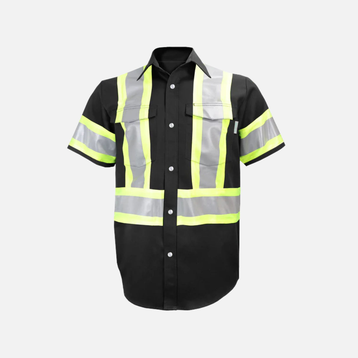 Chemise de travail haute visibilité à manches courtes Gatts, vêtement de sécurité noir pour professionnels.