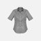 Chemise à manches courtes pour femme Biz, gris, en tissu léger, style décontracté, vue de face, détail du col et des manches.