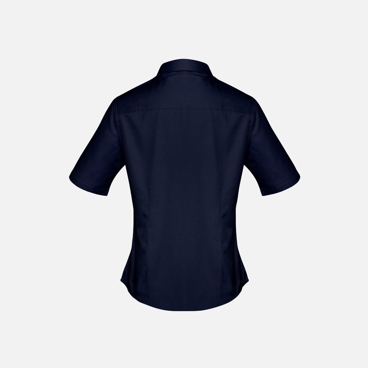 Chemise à manches courtes pour femme Biz, modèle S522LS marine, en tissu léger, portée sur une mannequin.