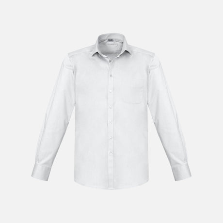 Chemise à manches longues pour homme Biz Monaco blanche, vêtement de chemise en coton avec col classique.