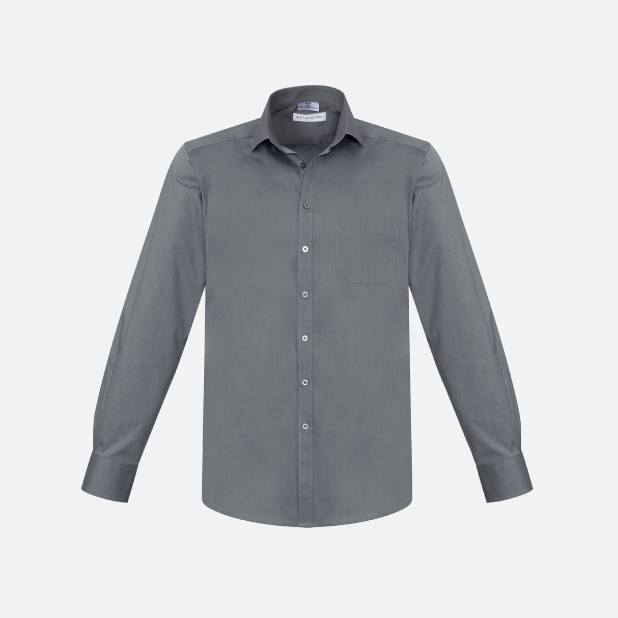 Chemise à manches longues Biz Monaco gris pour homme, vêtement élégant en coton, détail du col et des boutons visibles.