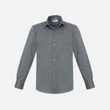 Chemise à manches longues Biz Monaco gris pour homme, vêtement élégant en coton, détail du col et des boutons visibles.