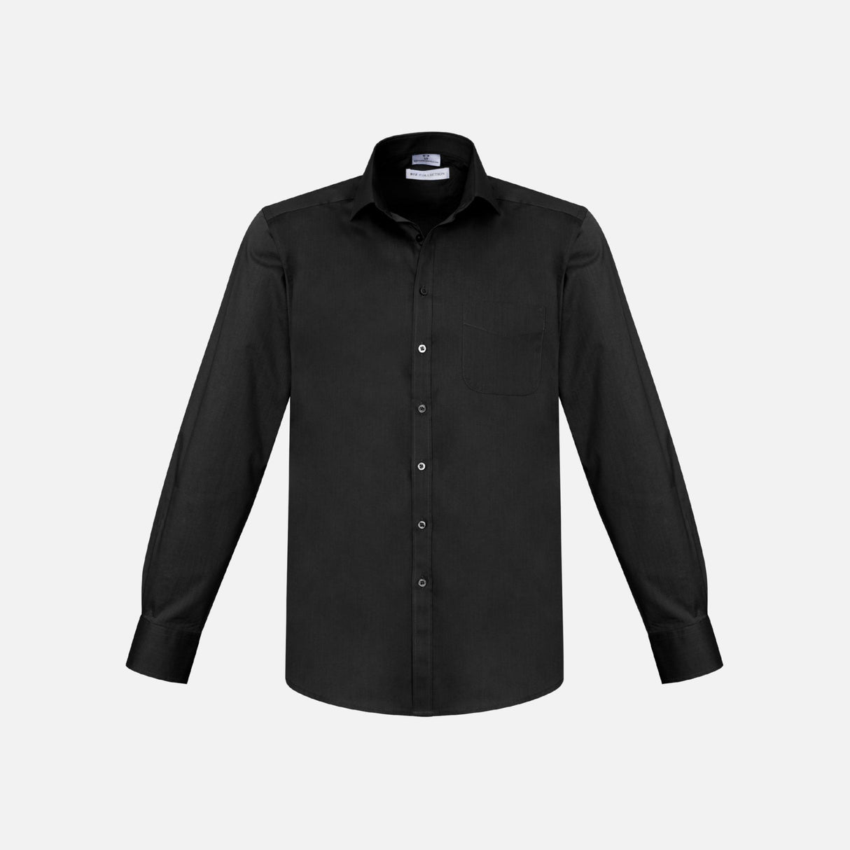 Chemise à manches longues Biz Monaco pour homme, noire, en tissu élégant, portée décontractée ou formelle.