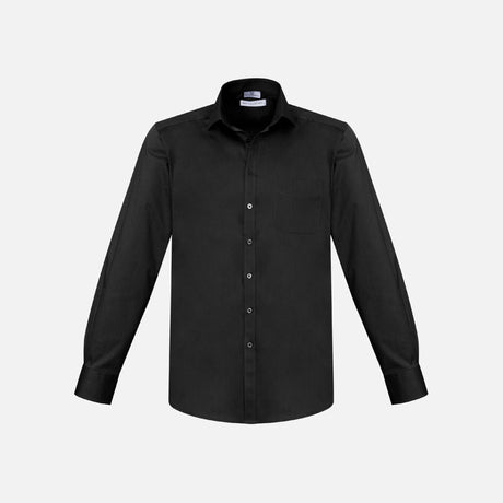 Chemise à manches longues Biz Monaco pour homme, noire, en tissu élégant, portée décontractée ou formelle.