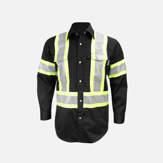 Chemise de travail à manches longues haute visibilité Gatts, tissu noir, pour sécurité et confort au travail.