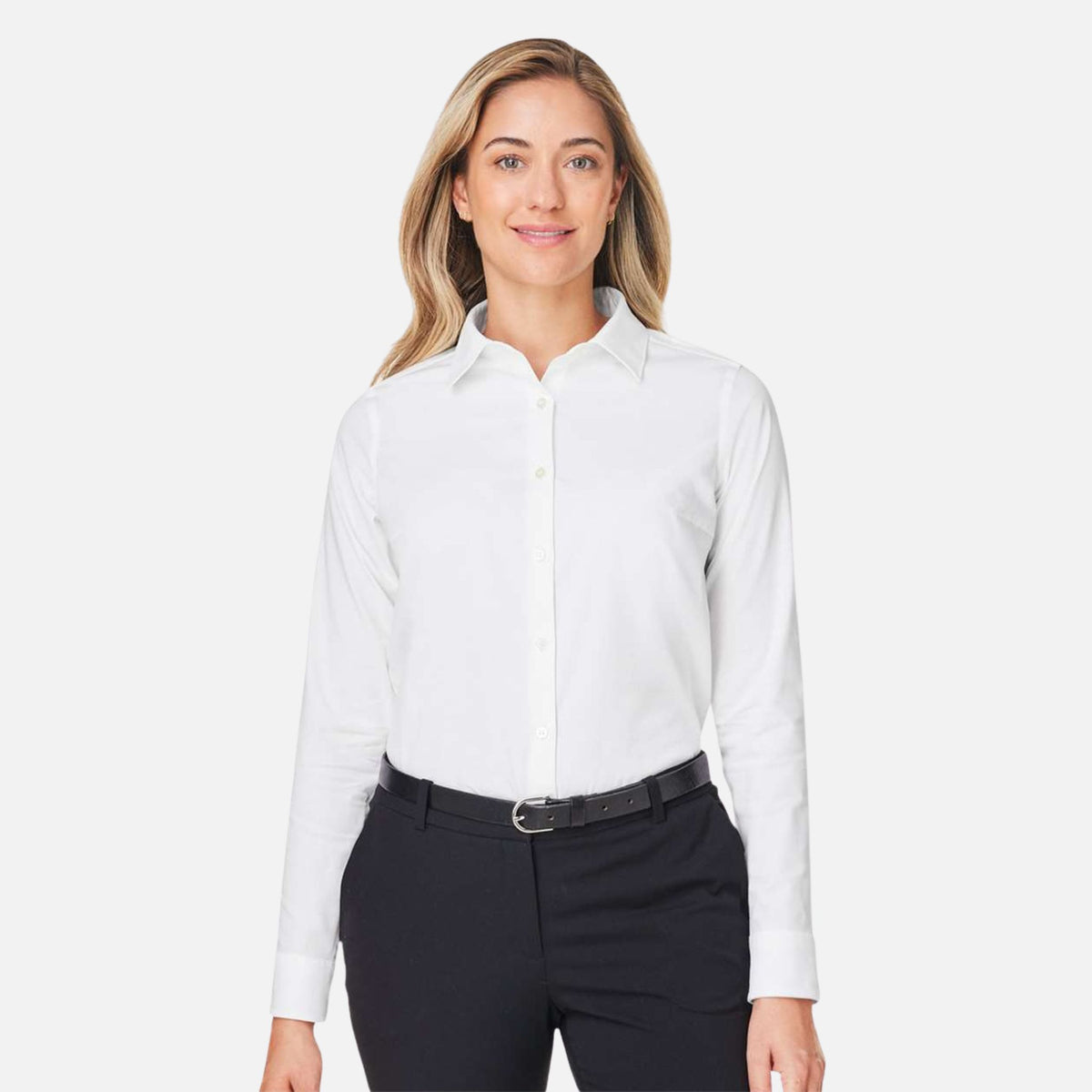 Chemise-manches-longues-femme-DG505W-blanc-devant-mannequin