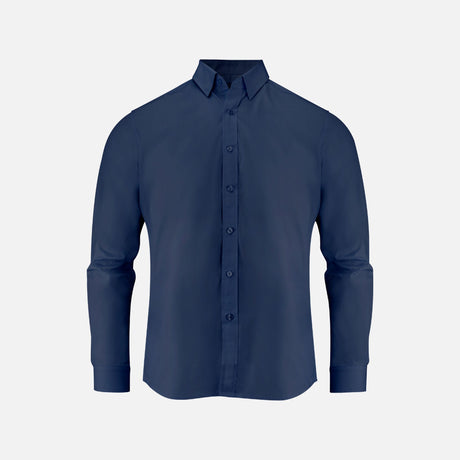 Chemise à manches longues James Harvest Acton marine, style business, tissu facile à entretenir, pour homme.