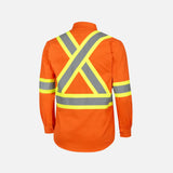Chemise à manches longues de sécurité Surewerx, couleur orange, conçue pour la visibilité et le confort au travail.