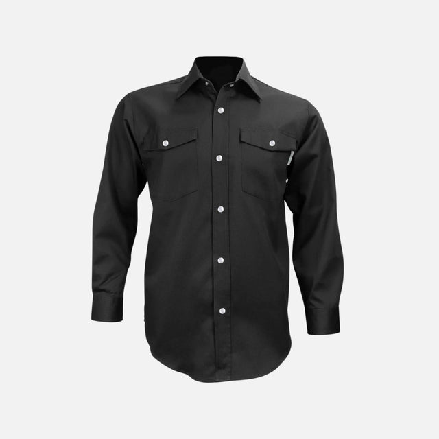 Chemise de travail Gatts 625EX manches longues extensible en noir, vêtement professionnel pour homme.