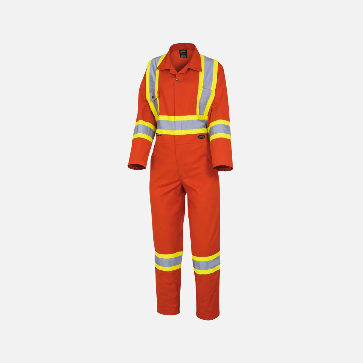 Combinaison de travail orange pour femme Surewerx, vêtement de sécurité avec haute visibilité et confort.