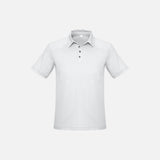 Polo à manches courtes pour homme de la marque Biz, en coton bleu avec col et boutons visibles.