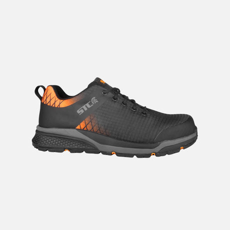 Souliers de travail STC athlétiques et flexibles de couleur orange, conçus pour la sécurité et le confort au travail.