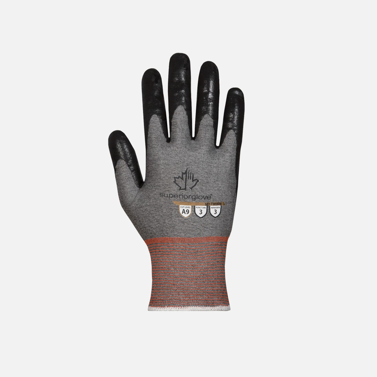 Gants anti-coupure gris Superior Glove en nitrile, protection élevée et adhérence pour travaux sécurisés.