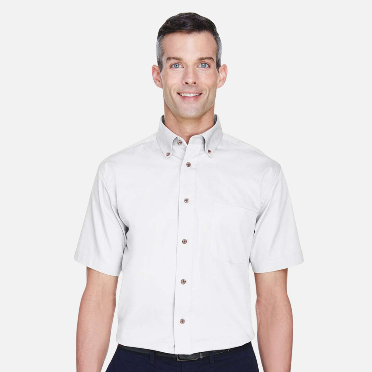 HUOT-chemise-manches-courtes-Harriton-M500S-blanc-devant-mannequin