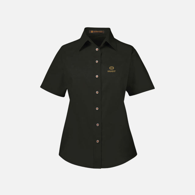 Chemise à manches courtes noire Harriton M500SW, vêtement chemise en coton pour homme, look décontracté et élégant.