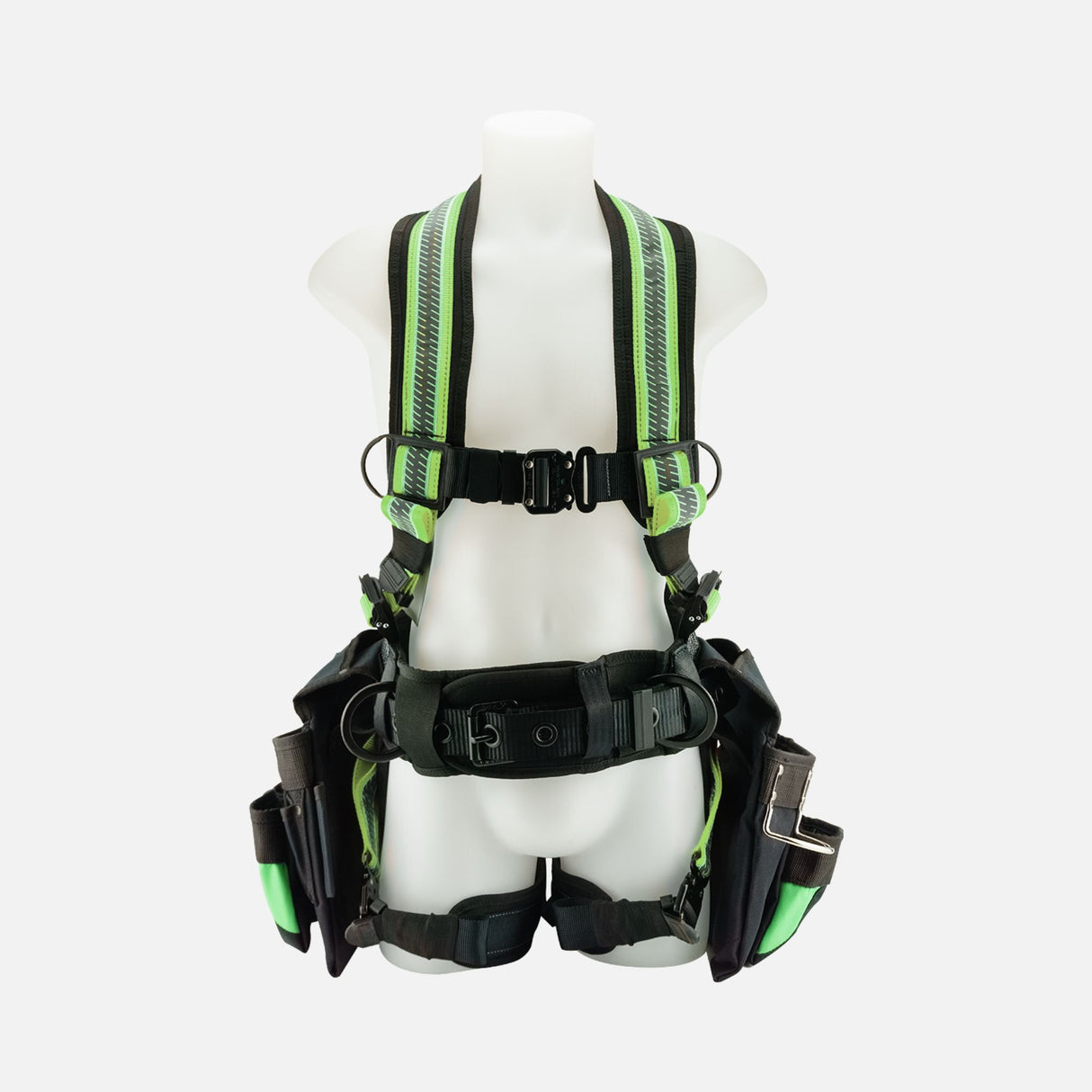 Harnais de sécurité haute visibilité Primeline Tools Colossus, ajusté et sécurisé, porté devant pour protection individuelle.