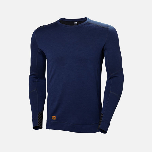 Chandail thermique à col rond Helly Hansen Lifa Max en marine, vêtements pour la gestion de l'humidité et la chaleur.