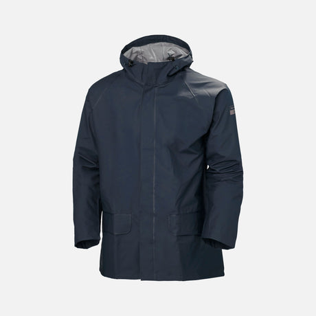 Veste imperméable Helly Hansen marine, robuste et résistante aux intempéries, adaptée pour les vêtements et vestes.