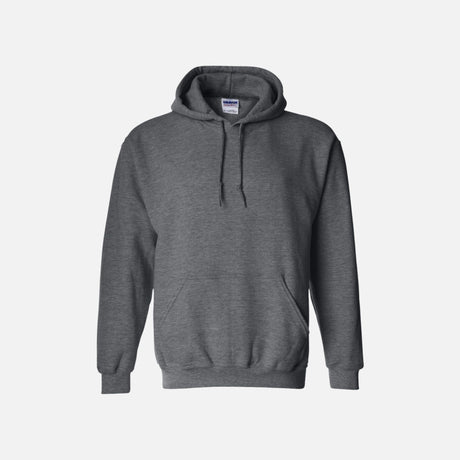 Chandail à capuchon Gildan gris foncé, vêtement à capuche pour homme, doux et confortable, porté en extérieur.