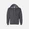 Chandail à capuchon zippé gris foncé de la marque Gildan, vêtement confortable pour le sport ou la détente.
