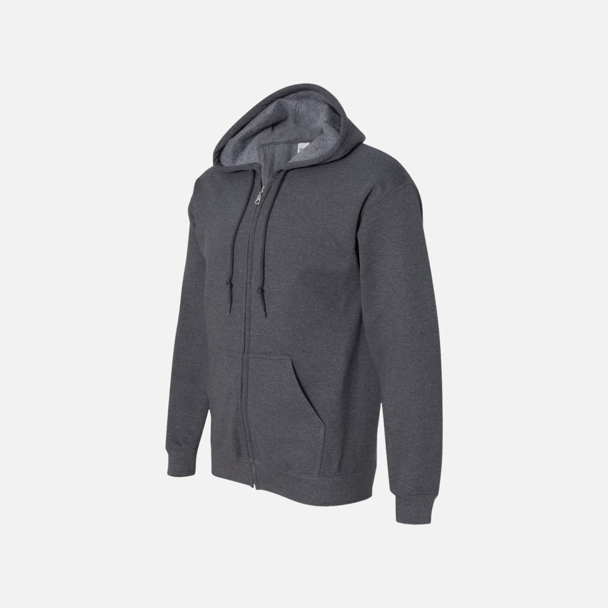 Chandail à capuchon zippé Gildan gris foncé, vêtement à capuche pour homme ou femme, tissu doux et confortable.