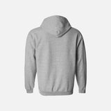 Chandail à capuchon zippé gris de la marque Gildan, vêtement pour corps avec fermeture éclair et poche frontale.