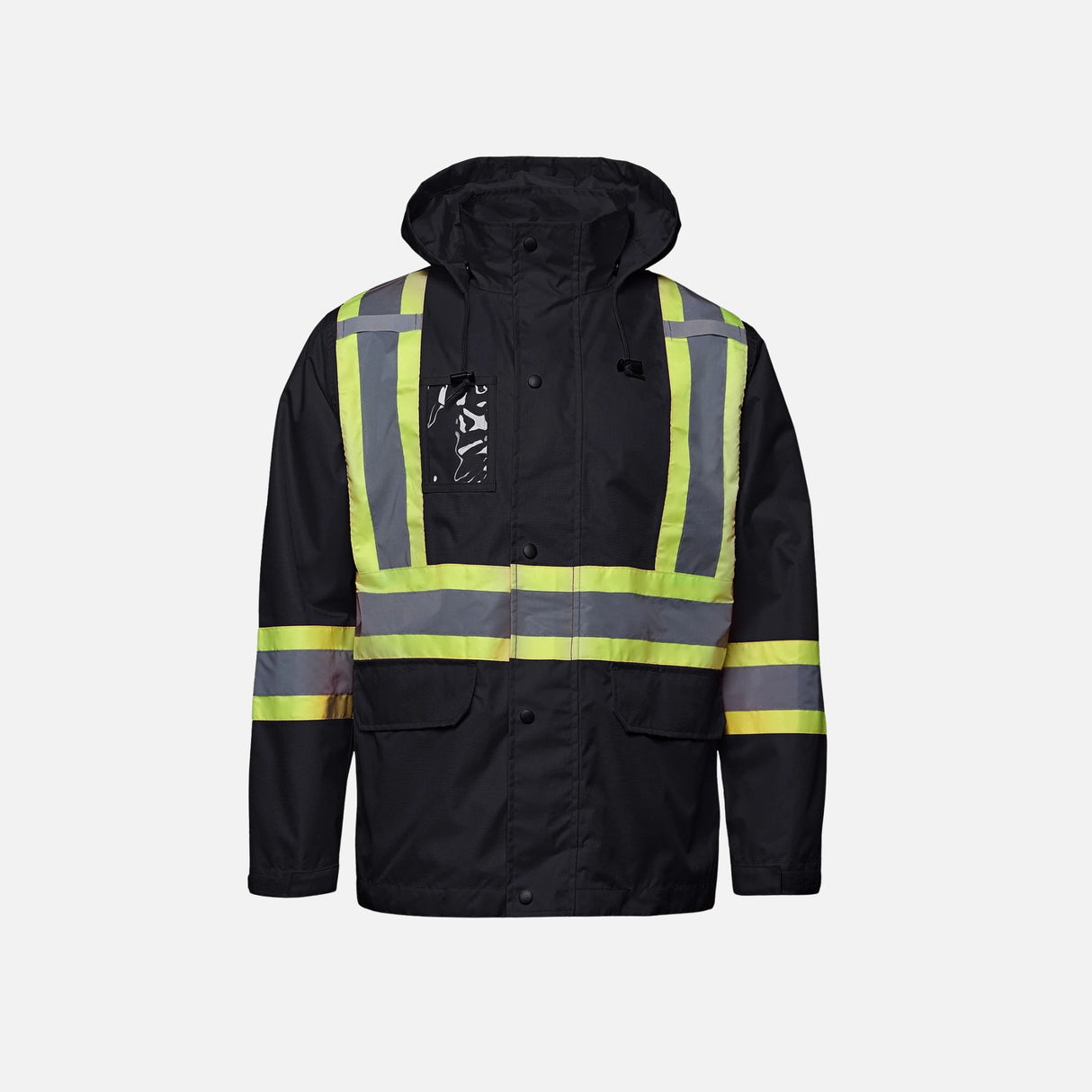 Imperméable haute visibilité noir de Canada Sportswear, veste de sécurité conforme CSA, pour une protection et visibilité optimales.