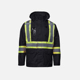 Imperméable haute visibilité noir de Canada Sportswear, veste de sécurité conforme CSA, pour une protection et visibilité optimales.