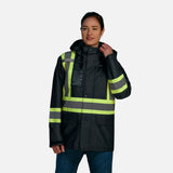 Imperméable haute visibilité Canada Sportswear, veste de sécurité noire conforme CSA, vêtement de protection imperméable.