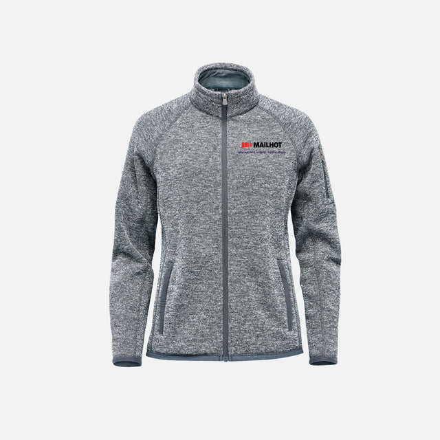 Veste polaire pour femme Stormtech FHZ-1W gris, vêtement chaud et confortable avec fermeture éclair, vue de face.