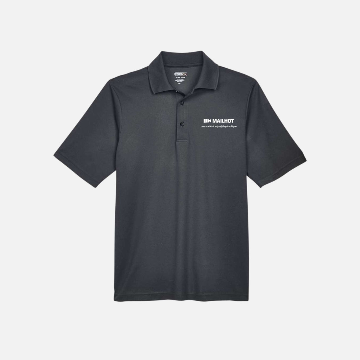 Polo performance Core365 mailhot bureau en tissu léger de couleur charbon, style sportif et confortable.