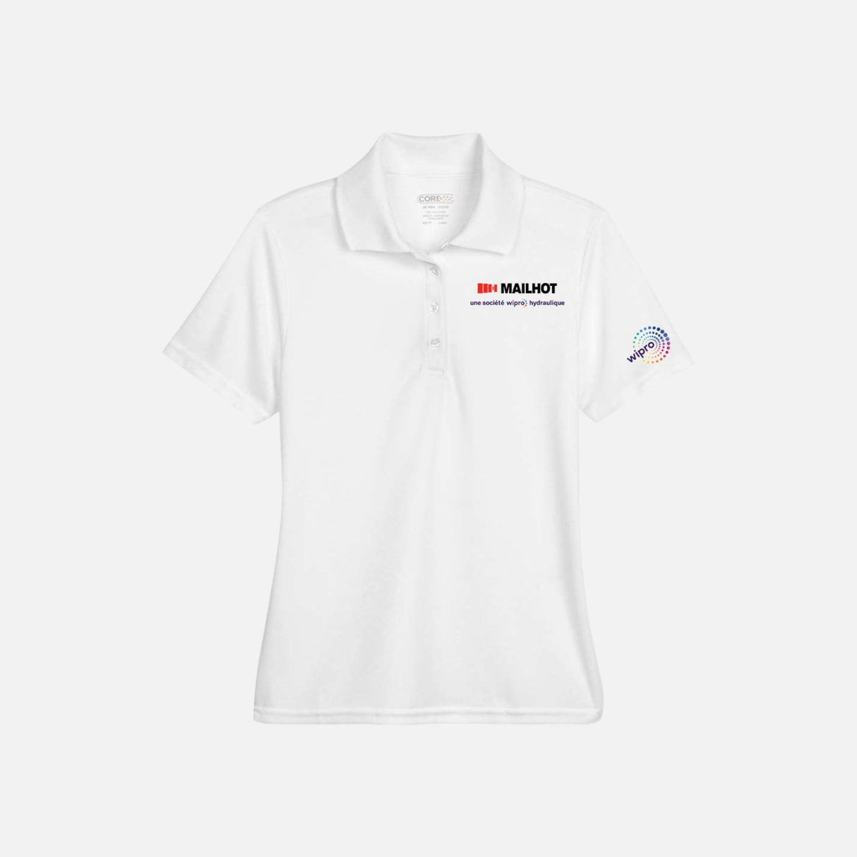 Polo performance pour femme Core365, vêtement polo blanc en tissu léger, parfait pour l’activité sportive ou décontractée.