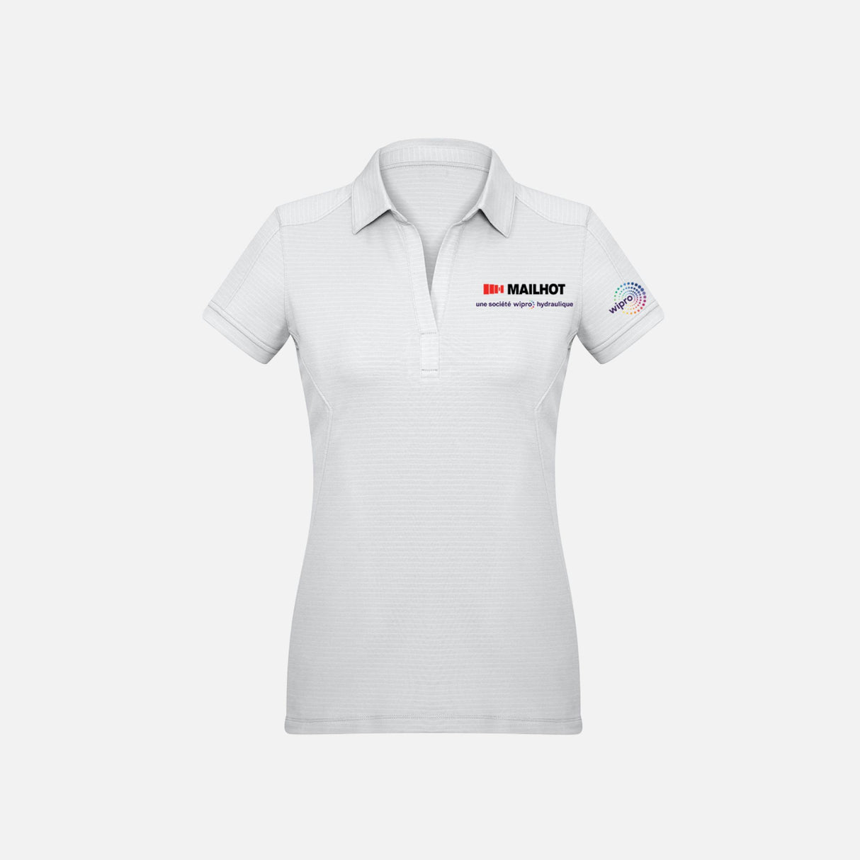 Polo à manches courtes pour femme Biz, modèle P706LS, en coton blanc, porté sur mannequin, vêtements polos élégants et confortables.