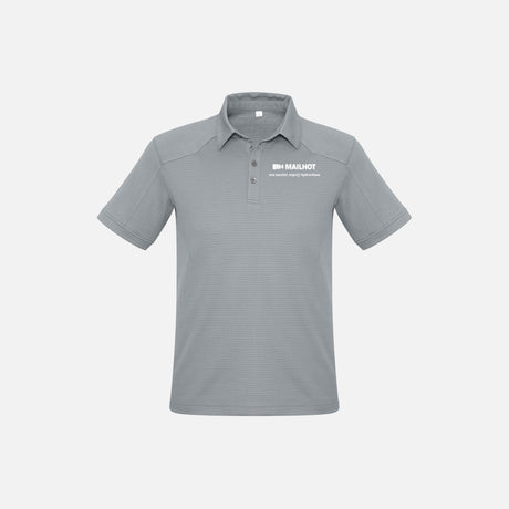 Polo à manches courtes pour homme Biz, modèle P706MS, en tissu argenté, porté sur mannequin, vêtement élégant et décontracté