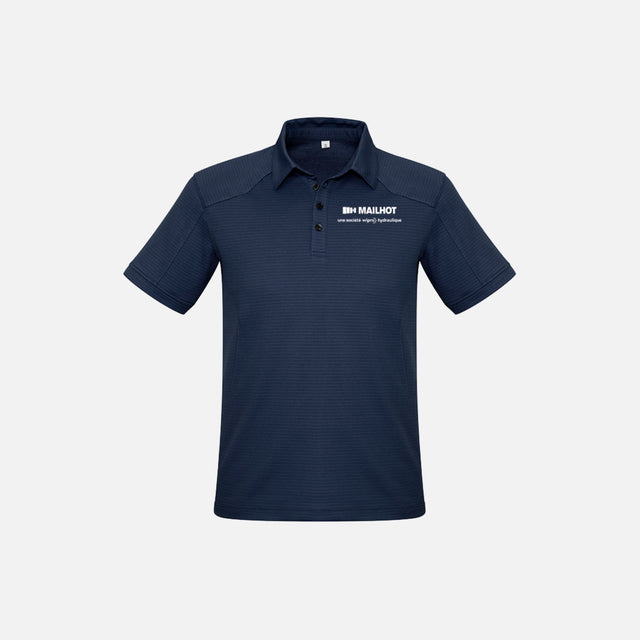 Polo à manches courtes pour homme Biz, modèle P706MS, en tissu bleu marine, porté sur mannequin avec col classique.