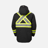 Manteau haute visibilité Helly Hansen pour l'hiver, noir, vêtement de sécurité et protection contre le froid.