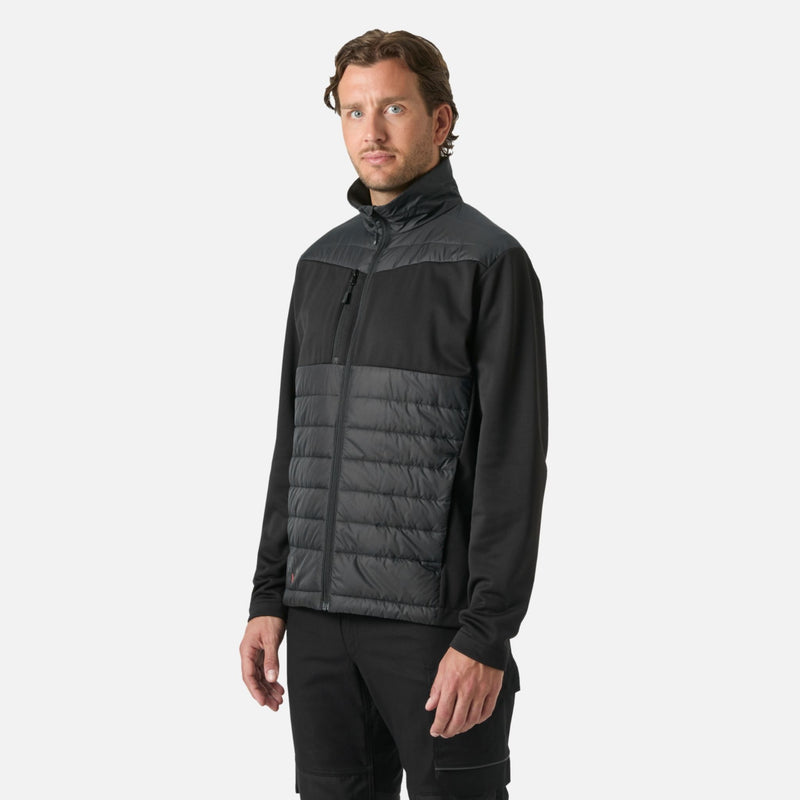 Manteau isolé Helly Hansen Oxford Hybrid en noir, manteau d'hiver pour travail, chaud avec mobilité active.
