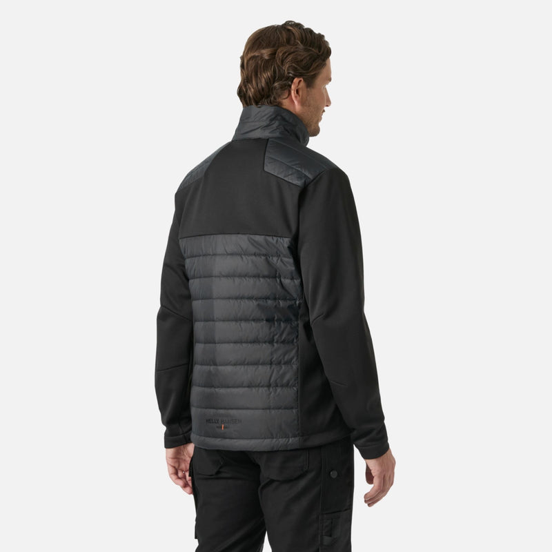 Manteau isolé Helly Hansen Oxford Hybrid pour homme, noir, idéal pour le travail avec chaleur contrôlée et mobilité active.