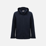 Manteau coquille pour homme Biz Atlas en coloris marine, vêtement d'extérieur avec capuche et fermeture éclair.