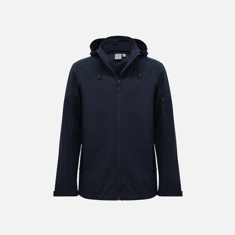 Manteau coquille pour homme Biz Atlas en coloris marine, vêtement d'extérieur avec capuche et fermeture éclair.