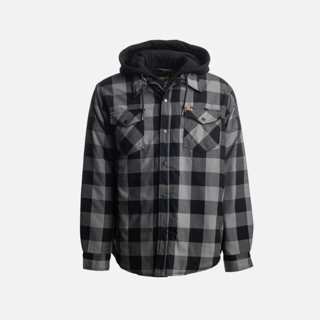 Manteau en flanelle matelassée WRTK gris, vêtement chaud et décontracté pour un style confortable et tendance.