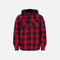 Veste en flanelle matelassée WRTK avec capuchon, veste de travail rouge, détails de la texture en flanelle et style pratique